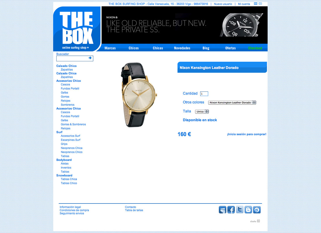 Detalle de producto de la web TheBox Surfing Shop
